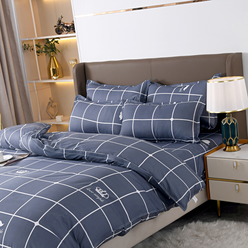 Linen Duvet Cover - Ensemble de literie à carreaux bleu