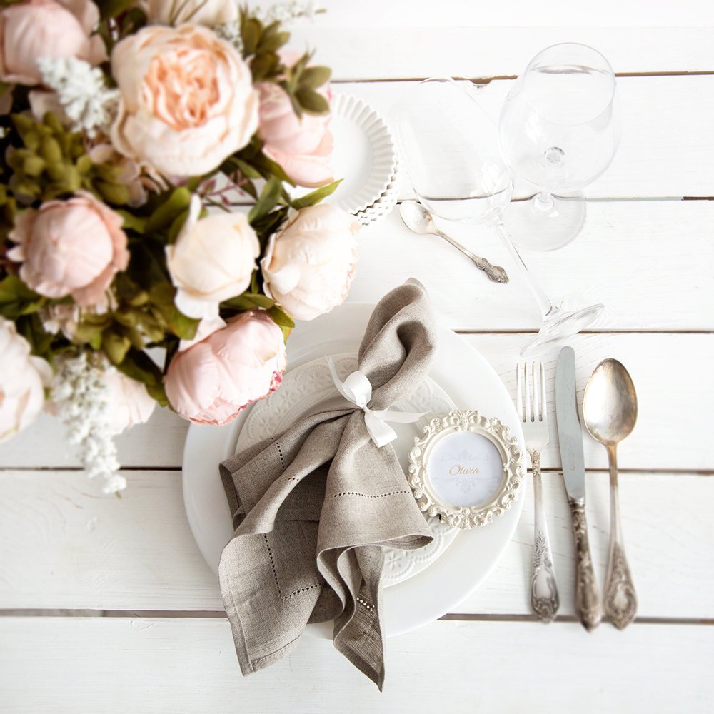 Serviettes blanches à ourlet,  - Linen Napkin Set avis et prix